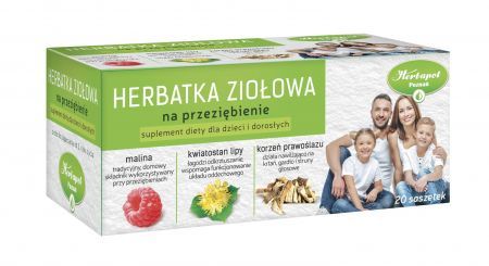 Herbatka ziołowa na przeziębienie, zioła do zaparzenia w saszetkach, 20 szt. Herbapol Poznań + Bez recepty | Przeziębienie i grypa | Preparaty wspomagające ++ Herbapol Poznań