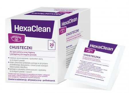 HexaClean, chusteczki do specjalistycznej higieny i pielęgnacji brzegów powiek, 20 szt + Kosmetyki i dermokosmetyki | Pielęgnacja | Usta i oczy ++ Verco