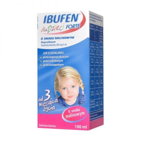 Ibufen dla dzieci forte, 200 mg/5 ml zawiesina doustna o smaku malinowym, 100 ml + Bez recepty | Przeziębienie i grypa | Gorączka ++ Polpharma