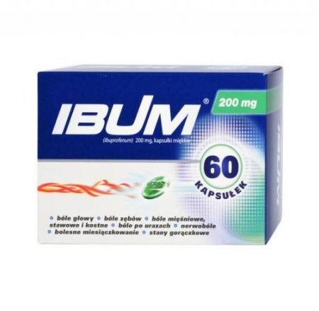 Ibum, 200 mg kapsułki elastyczne, 60 szt. + Bez recepty | Przeciwbólowe | Ból głowy i migrena ++ Hasco