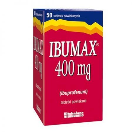 Ibumax, 400 mg tabletki powlekane, 50 szt + Bez recepty | Przeciwbólowe | Ból głowy i migrena ++ Vitabalans