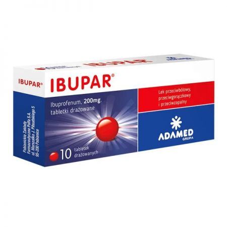 Ibupar, 200 mg tabletki drażowane, 10 szt + Bez recepty | Przeciwbólowe | Ból głowy i migrena ++ Adamed