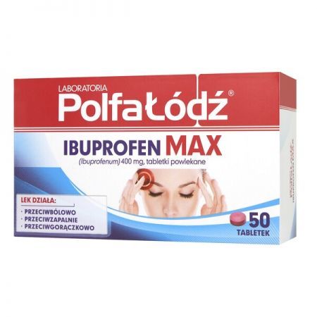 Ibuprofen Max, 400 mg tabletki powlekane, 50 szt. Laboratoria Polfa Łódź + Bez recepty | Przeciwbólowe | Ból głowy i migrena ++ Polfa Łódź