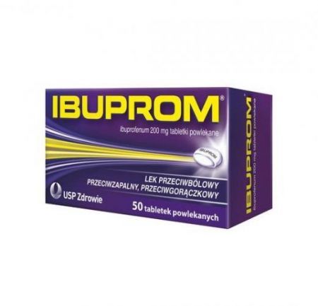 Ibuprom, 200 mg tabletki powlekane, 50 szt + Bez recepty | Przeciwbólowe | Ból głowy i migrena ++ Us Pharmacia