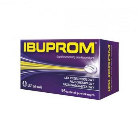 Ibuprom, 200 mg tabletki powlekane, 96 szt + Bez recepty | Przeciwbólowe | Ból głowy i migrena ++ Us Pharmacia