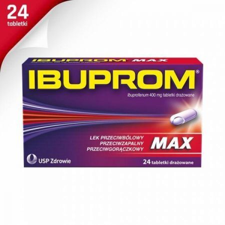 Ibuprom Max, 400 mg tabletki drażowane, 24 szt + Bez recepty | Przeziębienie i grypa | Gorączka ++ Us Pharmacia