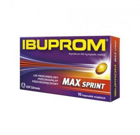 Ibuprom Max Sprint, 400 mg kapsułki miękkie, 10 szt + Bez recepty | Przeciwbólowe | Ból głowy i migrena ++ Us Pharmacia
