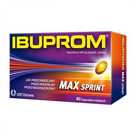 Ibuprom Max Sprint, 400 mg kapsułki miękkie, 40 szt + Bez recepty | Przeciwbólowe | Ból głowy i migrena ++ Us Pharmacia