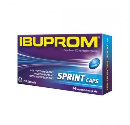 Ibuprom Sprint Caps, 200 mg kapsułki elastyczne, 24 szt + Bez recepty | Przeciwbólowe | Ból głowy i migrena ++ Us Pharmacia