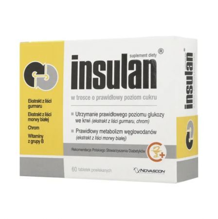 Insulan, tabletki powlekane, 60 szt. + Bez recepty | Cukrzyca | Preparaty wspomagające leczenie cukrzycy ++ Novascon