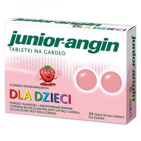 Junior-angin, truskawkowe tabletki na gardło dla dzieci od 4 lat, 24 szt. + Bez recepty | Przeziębienie i grypa | Ból gardła i chrypka ++ Klosterfrau