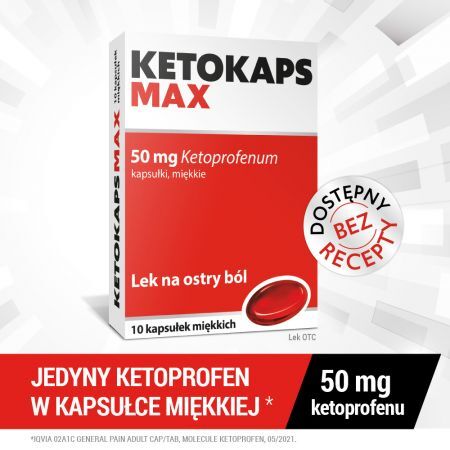 Ketokaps Max, 50 mg kapsułki miękkie, 10 szt. + Bez recepty | Przeciwbólowe | Ból głowy i migrena ++ Hasco