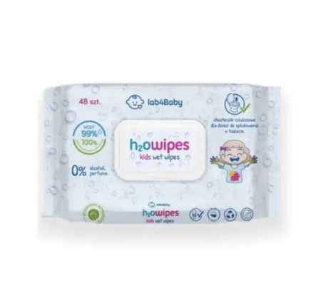Lab4baby H2O wipes baby, chusteczki nawilżane na bazie wody, 48 szt. + Mama i dziecko | Akcesoria dla dziecka | Pieluszki, podkłady, chusteczki ++ Alg Pharma