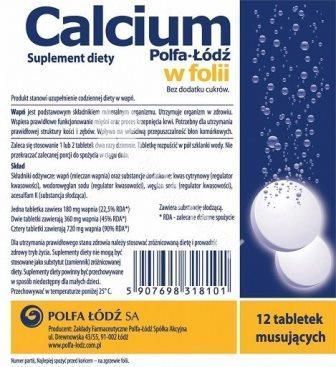 Laboratoria Polfa Łódź Calcium w folii, tabletki musujące, 12 szt. + Bez recepty | Kości, stawy, mięśnie | Na mocne kości ++ Polfa Łódź