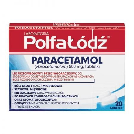 Laboratoria Polfa Łódź Paracetamol, 500 mg tabletki, 20 szt. + Bez recepty | Przeciwbólowe | Ból głowy i migrena ++ Polfa Łódź