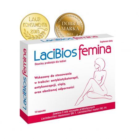 LaciBios Femina, kapsułki, 10 szt. + Bez recepty | Zdrowie intymne | Probiotyki ginekologiczne ++ Exeltis