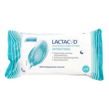 Lactacyd Antibacterial, chusteczki do higieny intymnej, 15 szt + Bez recepty | Zdrowie intymne | Higiena intymna ++ Omega Pharma