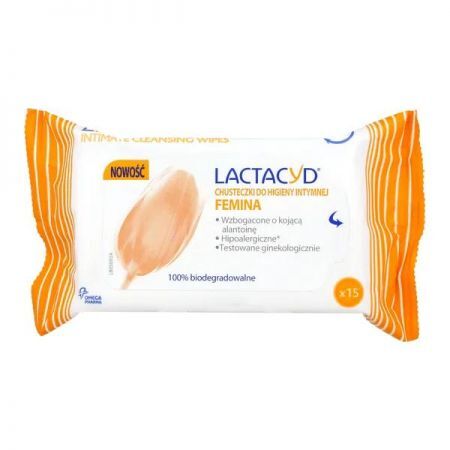 Lactacyd Femina, chusteczki do higieny intymnej, 15 szt. + Bez recepty | Zdrowie intymne | Higiena intymna ++ Omega Pharma