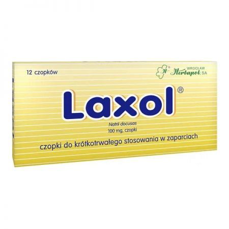 Laxol, 100 mg czopki, 12 szt. + Bez recepty | Przewód pokarmowy i trawienie | Zaparcia ++ Herbapol Wrocław