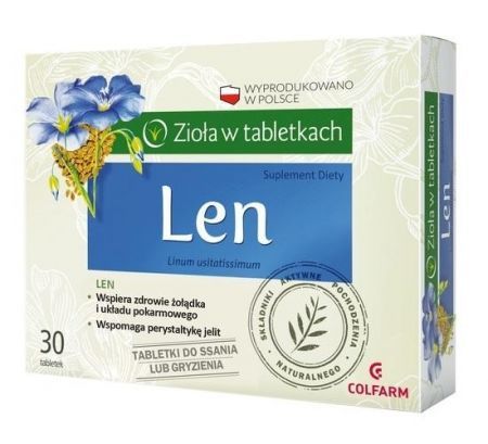 Len, tabletki do ssania, 30 szt. + Bez recepty | Przewód pokarmowy i trawienie | Zaparcia ++ Colfarm