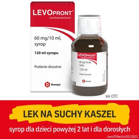 Levopront, 60 mg/10 ml syrop, 120 ml + Bez recepty | Przeziębienie i grypa | Kaszel ++ Dompe Farmaceutici S.p.a.