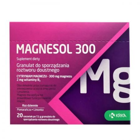 Magnesol 300, granulat do sporządzania roztworu, 20 saszetek + Bez recepty | Witaminy i minerały | Magnez i potas ++ Krka