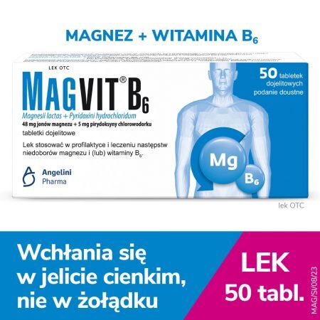 Magvit B6, tabletki, 50 szt + Bez recepty | Witaminy i minerały | Magnez i potas ++ Angelini