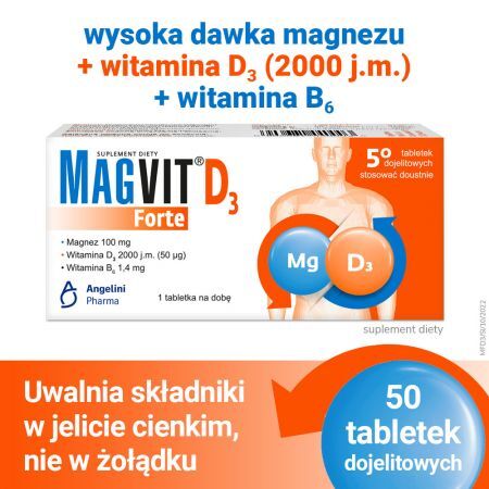 Magvit Forte D3, tabletki dojelitowe, 50 szt. + Bez recepty | Witaminy i minerały | Witamina D ++ Angelini