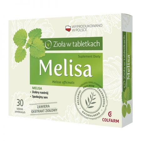 Melisa, tabletki powlekane, 30 szt. Colfarm + Bez recepty | Uspokajające i nasenne | Nerwy i stres ++ Zakłady Farm. Colfarm
