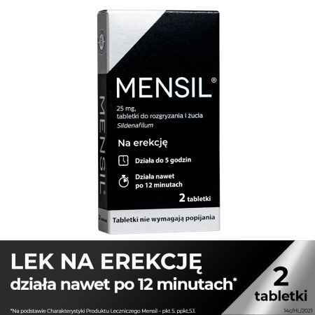Mensil, 25 mg tabletki na erekcję do rozgryzania i żucia, 2 szt. + Bez recepty | Seks i potencja | Libido i potencja ++ Hasco