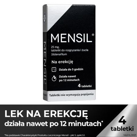Mensil, 25 mg tabletki na erekcję do rozgryzania i żucia, 4 szt. + Bez recepty | Seks i potencja | Libido i potencja ++ Hasco