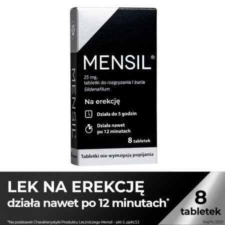 Mensil, 25 mg tabletki na erekcję do rozgryzania i żucia, 8 szt. + Bez recepty | Seks i potencja | Libido i potencja ++ Hasco