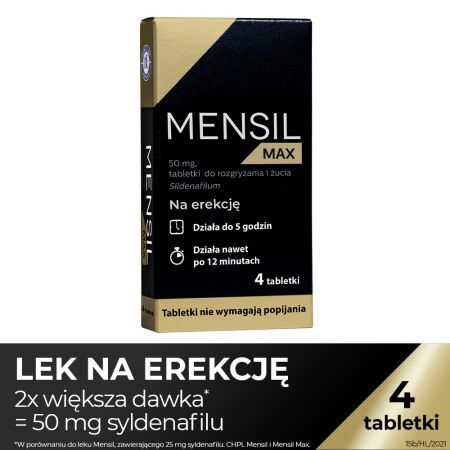 Mensil Max, 50 mg tabletki na erekcję do rozgryzania i żucia, 4 szt. + Bez recepty | Seks i potencja | Libido i potencja ++ Hasco
