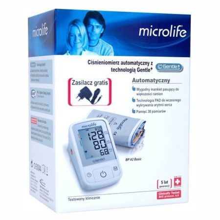 Microlife BP A2 Basic, ciśnieniomierz automatyczny naramienny, 1 szt. + zasilacz GRATIS + Sprzęt i wyroby medyczne | Ciśnieniomierze ++ CHDE