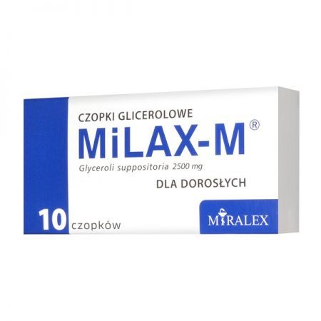 Milax-M, czopki glicerolowe dla dorosłych, 10 szt. + Bez recepty | Przewód pokarmowy i trawienie | Zaparcia ++ Miralex