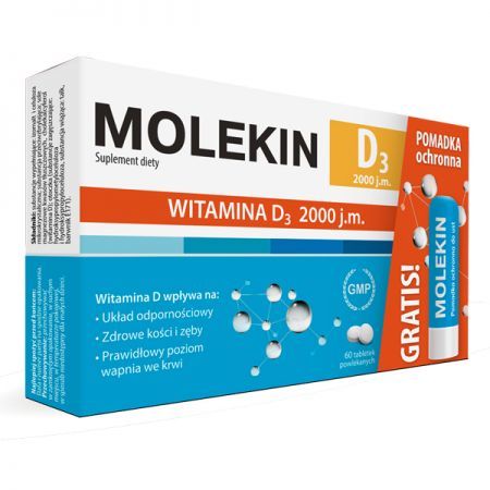 Molekin D3, 2000 j.m. tabletki powlekane, 60 szt + pomadka ochronna GRATIS + Bez recepty | Witaminy i minerały | Witamina D ++ Natur Produkt Zdrovit