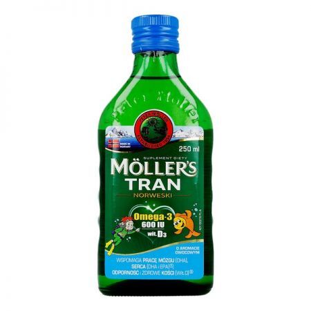 Mollers Tran Norweski, płyn aromat owocowy, 250 ml + Bez recepty | Odporność | Tran i olej z wątroby rekina ++ Orkla