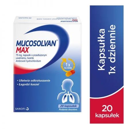 Mucosolvan Max, 75 mg kapsułki o przedłużonym uwalnianiu, 20 szt. + Bez recepty | Przeziębienie i grypa | Kaszel ++ Boehringer Ingelheim