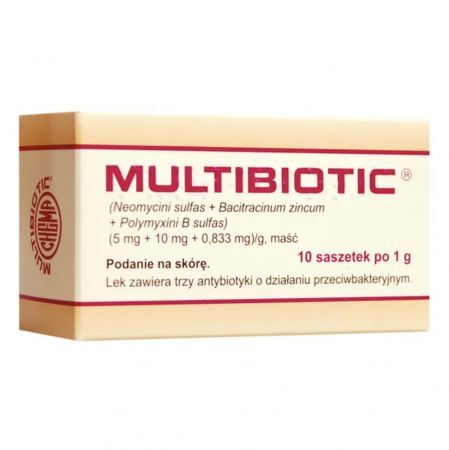 Multibiotic, maść, 1 g x 10 saszetek + Kosmetyki i dermokosmetyki | Problemy skórne | Rany i otarcia | Preparaty odkażające i wspomagające gojenie ++ Chema-Elektromet