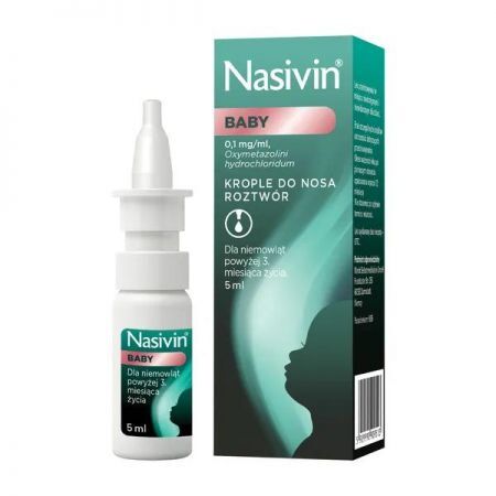 Nasivin Baby, 0,1 mg/ml krople do nosa, 5 ml + Bez recepty | Przeziębienie i grypa | Katar i zapalenie zatok ++ Merck