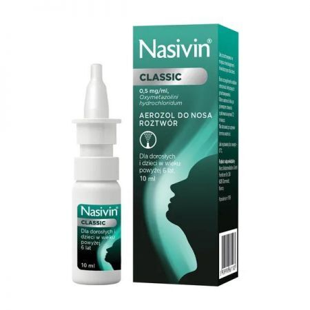 Nasivin Classic 0.05%, 0,5 mg/ml aerozol do nosa, 10 ml + Bez recepty | Przeziębienie i grypa | Katar i zapalenie zatok ++ Merck