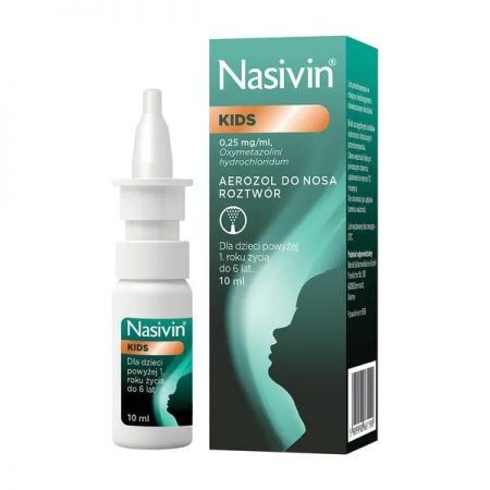 Nasivin Kids 0.025%, 0,25mg/ml aerozol do nosa, 10 ml + Bez recepty | Przeziębienie i grypa | Katar i zapalenie zatok ++ Merck
