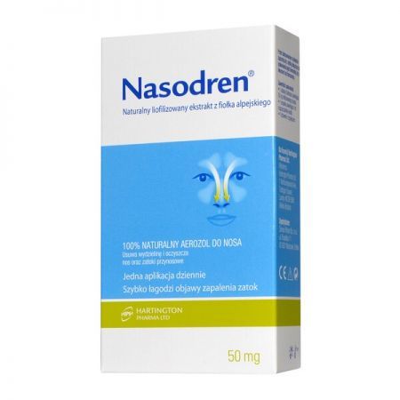 Nasodren, aerozol do nosa, 1 zestaw (50 mg liofilizat + 5 ml rozpuszczalnik + dozownik) + Bez recepty | Przeziębienie i grypa | Katar i zapalenie zatok ++ Sirowa