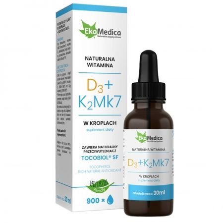 Naturalna witamina D3+K2Mk7, krople, 30 ml EkaMedica + Bez recepty | Kości, stawy, mięśnie | Na mocne kości ++ Jaro-Pol Ekamedica