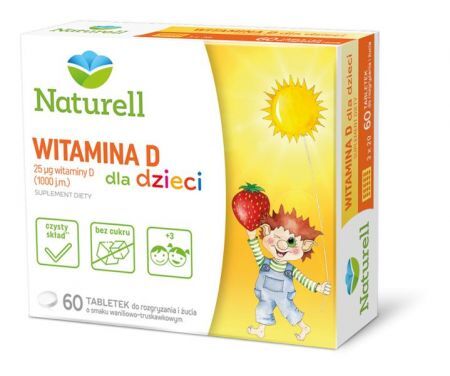 Naturell Witamina D dla dzieci, tabletki do żucia i rozgryzania, 60 szt. + Bez recepty | Witaminy i minerały | Dla dzieci ++ Us Pharmacia