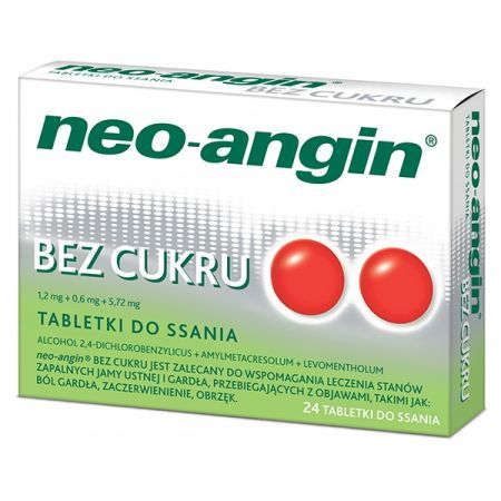 Neo-Angin, tabletki do ssania bez cukru, 24 szt. + Bez recepty | Przeziębienie i grypa | Ból gardła i chrypka ++ Klosterfrau