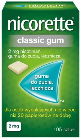 Nicorette Classic, 2 mg lecznicza guma do żucia, 105 szt + Bez recepty | Rzucenie palenia ++ Johnson &amp; Johnson