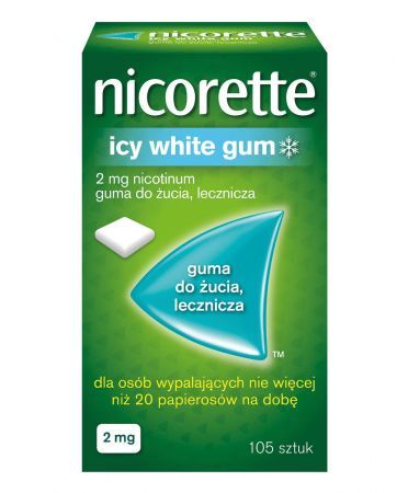 Nicorette Icy White Gum, 2 mg lecznicza guma do żucia, 105 szt + Bez recepty | Rzucenie palenia ++ Johnson &amp; Johnson