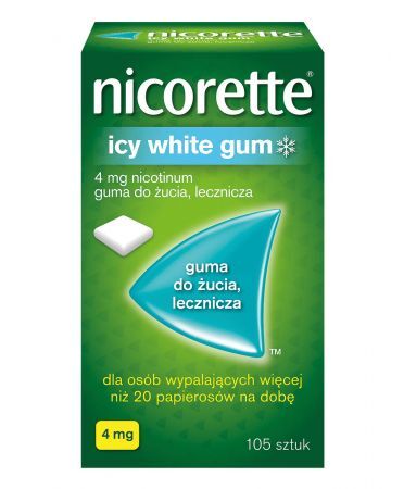 Nicorette Icy White Gum, 4 mg lecznicza guma do żucia, 105 szt + Bez recepty | Rzucenie palenia ++ Johnson &amp; Johnson