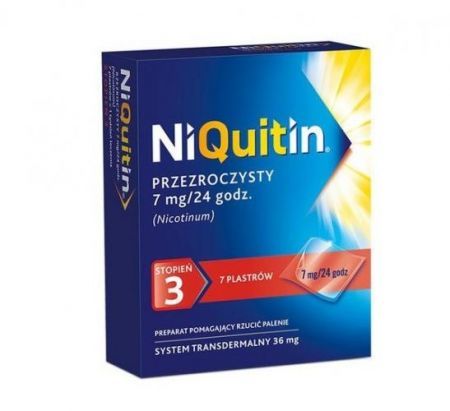 Niquitin przezroczysty 3 stopień, 7 mg/24 h system transdermalny plastry, 7 szt. DATA WAŻNOŚCI 31.01.2022 + Bez recepty | Rzucenie palenia ++ Omega Pharma